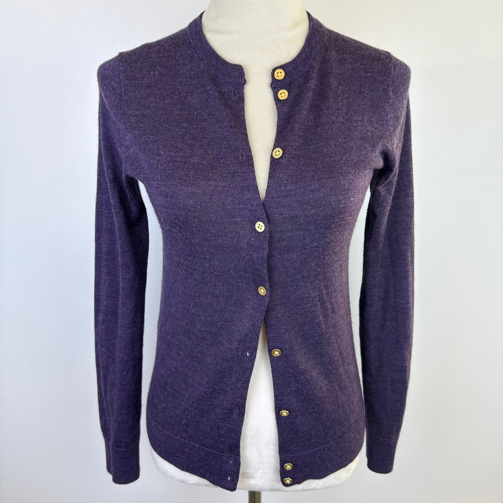 J.Crew Mercantile Purple Merino Wool Blend Button Front Womens Cardigan Sz Small